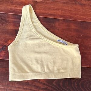 Zara Soft Yellow One Shoulder Crop Tee XS